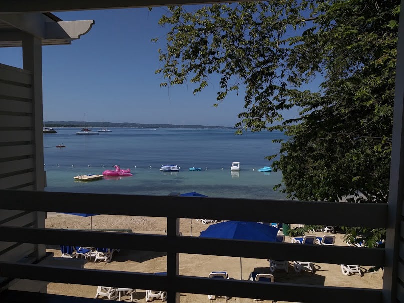 Balcony at Hedonism II looking out on the nude beach